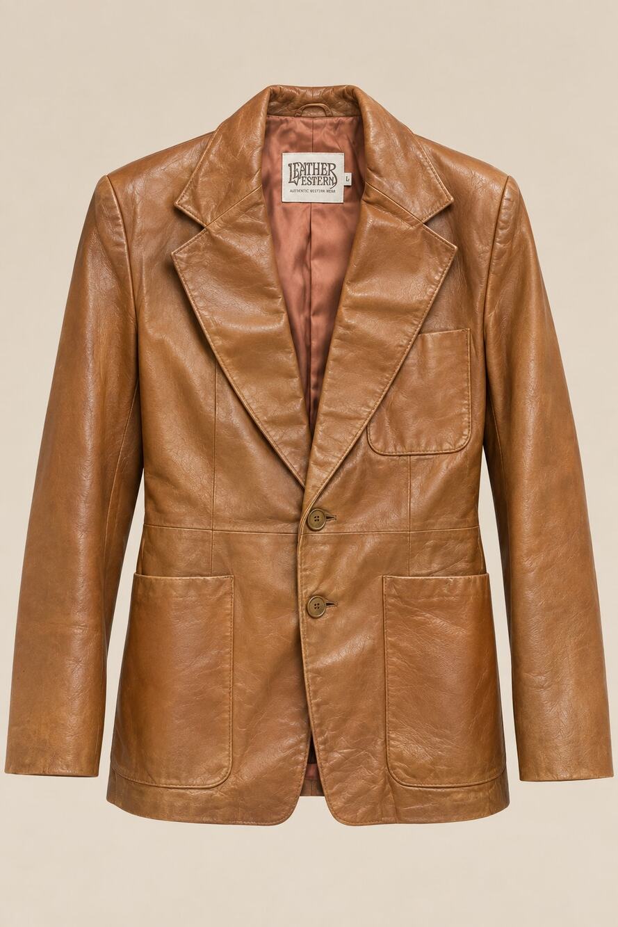 Vintage 70s Harry Pollock California Cognac Leather Fashions Blazer Jacket 40 M